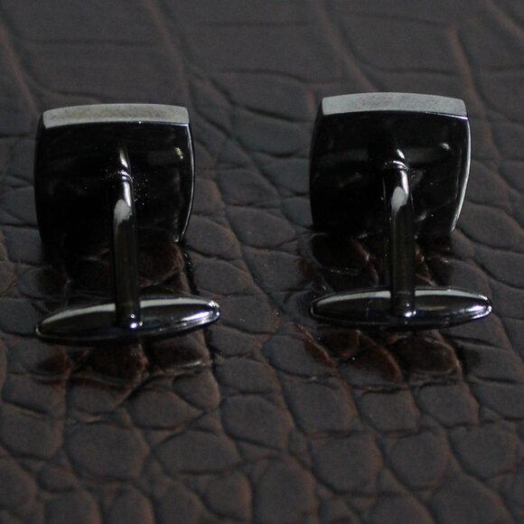 Cuff Links Gunmetal 3/4" Golden Yellow Lenticular 3D Mosaic Inlay - Picture 7 of 8